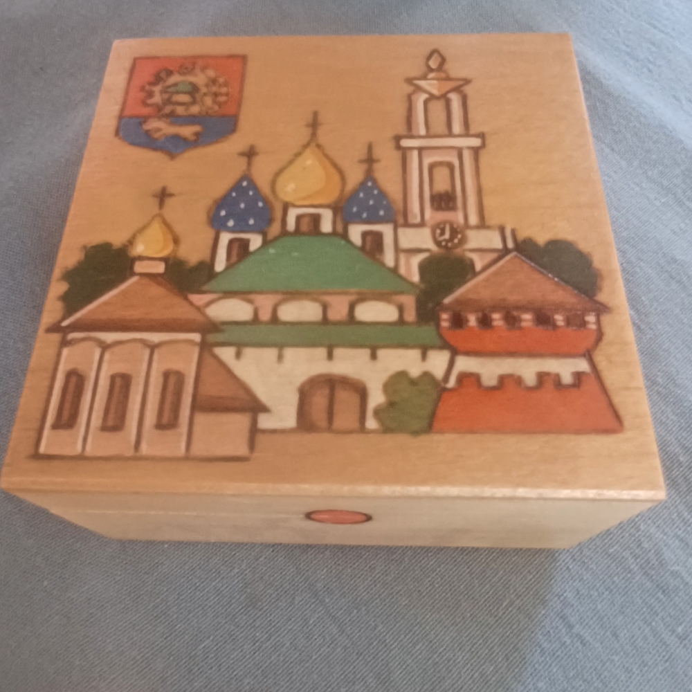 Wooden Box with Colorful Church Design